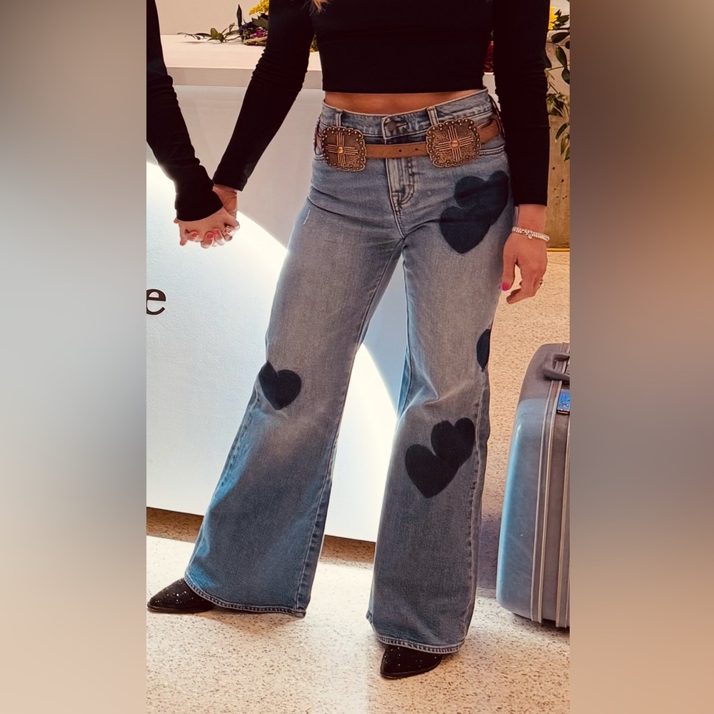 Johnny Was Blue Flare Jeans with  Heart Accents